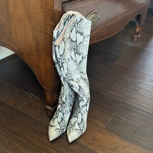 SCHUTZ Snake Print Heeled Boots